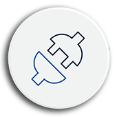 Circle with a line drawing of a plug and an outlet