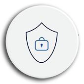 Circle with a line drawing of a shield with a lock on it